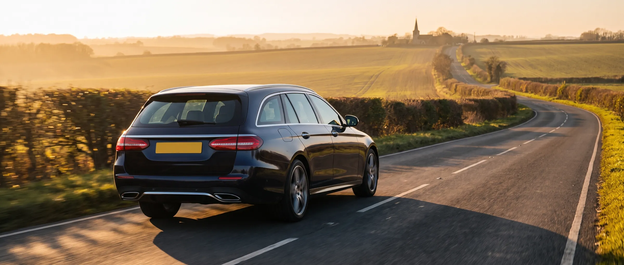 The E-Class Estate waiting on a Kent lane before dawn